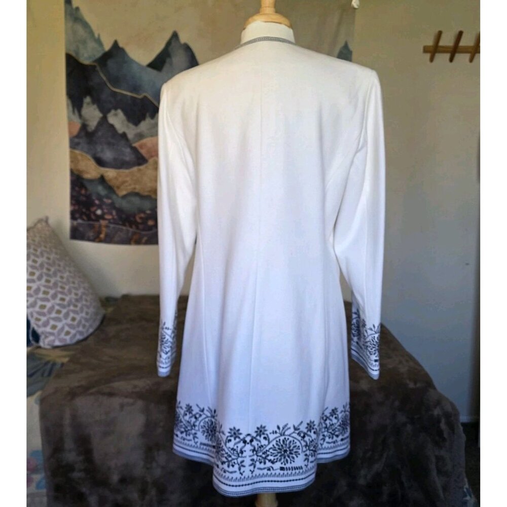 Peter Nygard Ivory Wool Embroidered Coat 14 Boho Folk Jacket Longline Tunic L - Picture 7 of 16